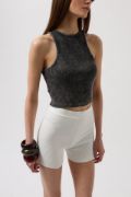 Yıkamalı Halter Yaka Crop Bluz resmi
